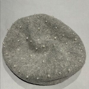 Zara Gray Pearl-Embellished Beret